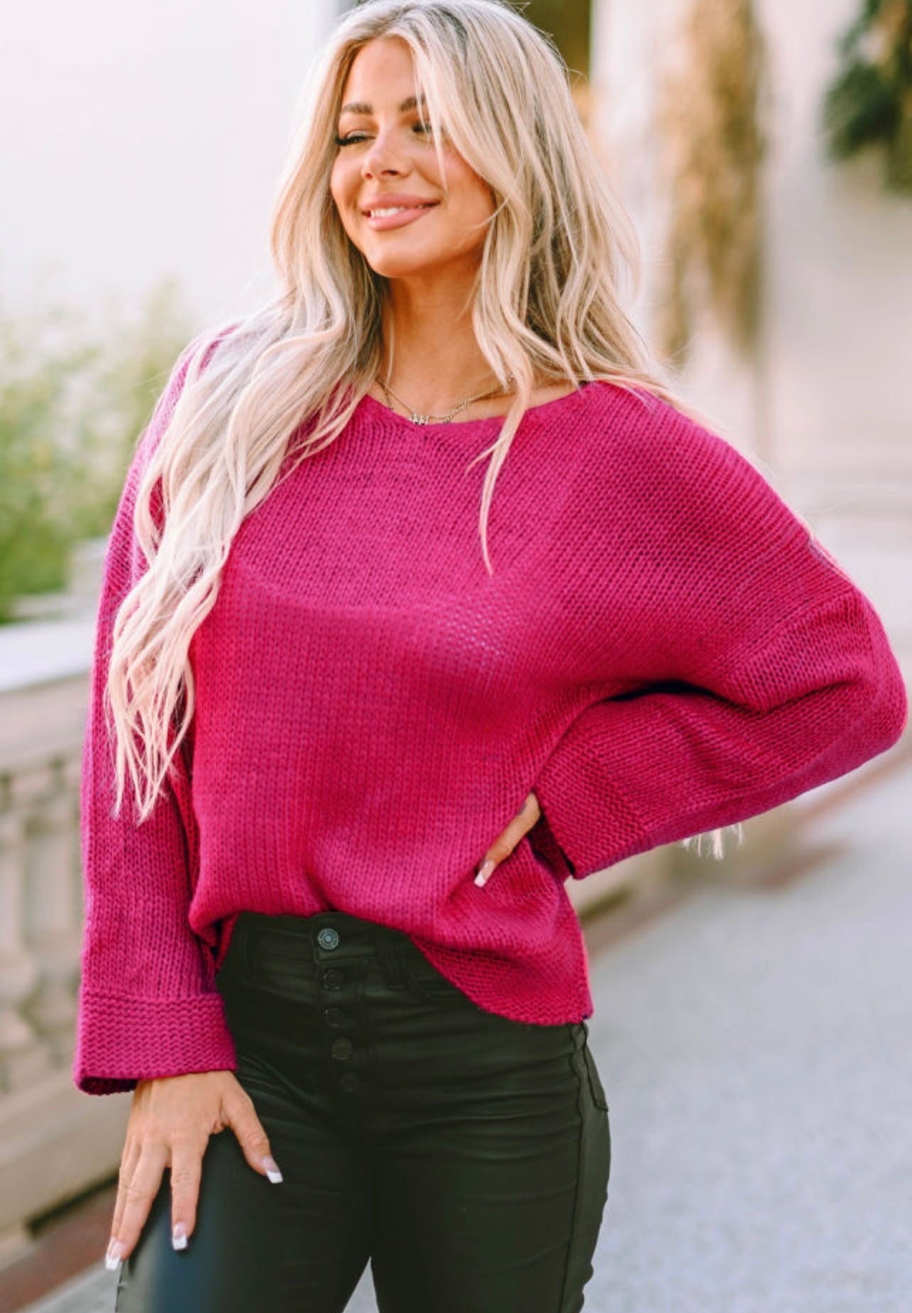 pink knit oversized sweater